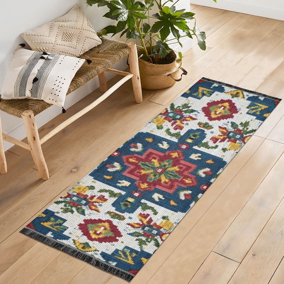 Bedroom Hallway Indoor Outdoor Mat With Rubber Backing Runner Rug Long An Intricate Persian Rug Pattern