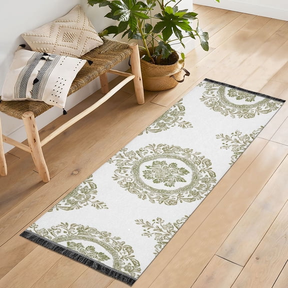 Bedroom Hallway Indoor Outdoor Mat With Rubber Backing Runner Rug Long Delicate Floral