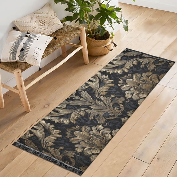 Bedroom Hallway Indoor Outdoor Mat With Rubber Backing Runner Rug Long Gold Foil