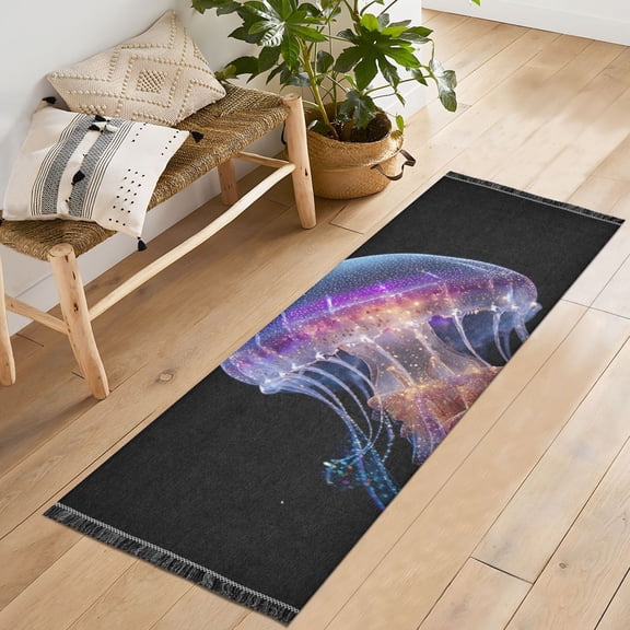 Bedroom Hallway Indoor Outdoor Mat With Rubber Backing Runner Rug Long Jellyfish Floating