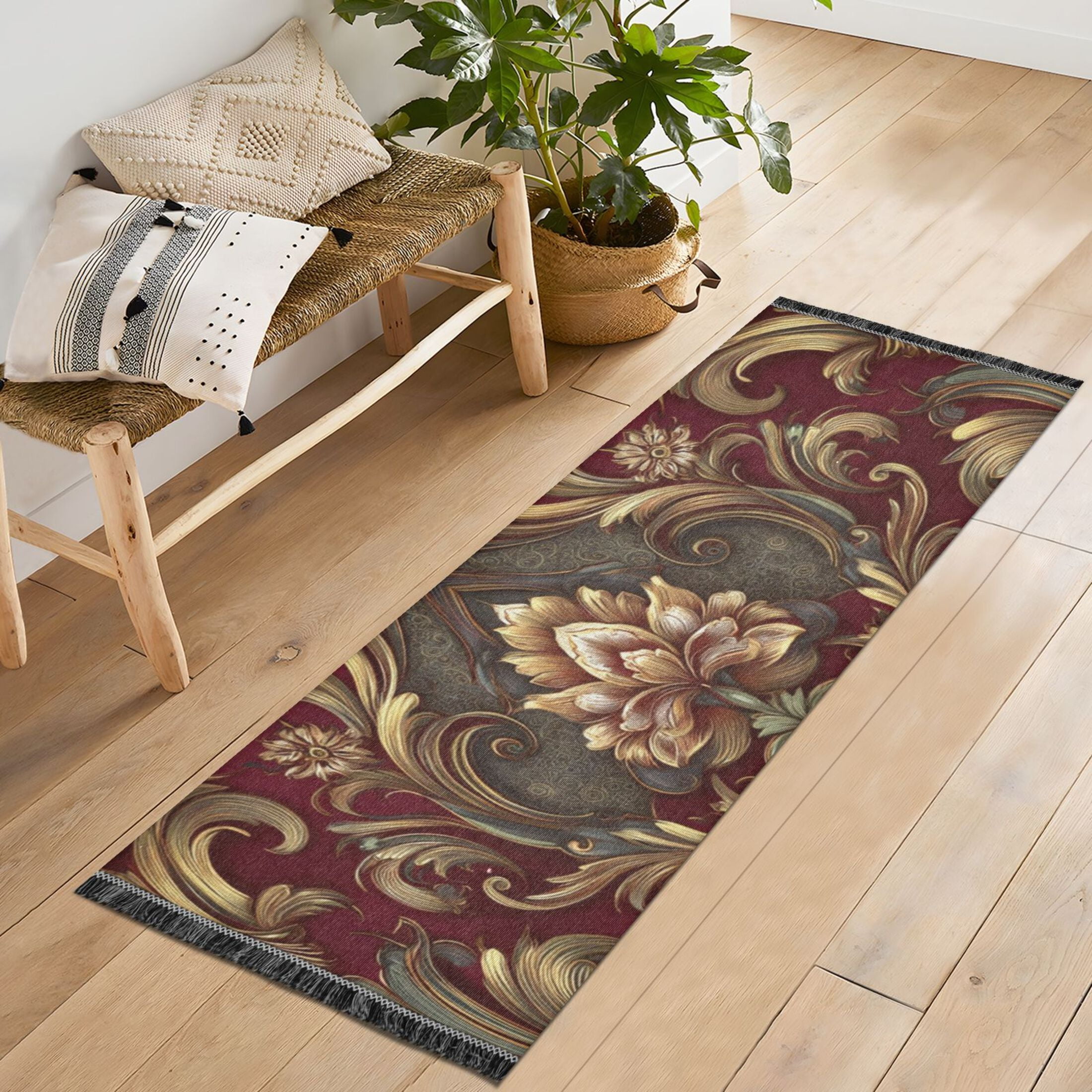 Bedroom Hallway Indoor Outdoor Mat With Rubber Backing Runner Rug Long Luxurious Of Baroque