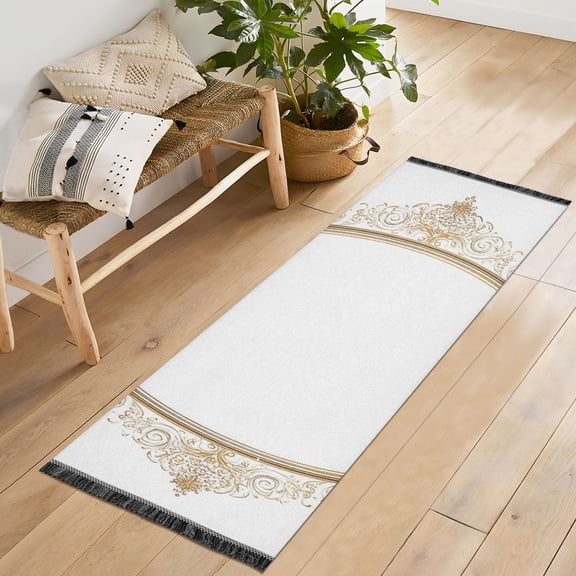 Bedroom Hallway Indoor Outdoor Mat With Rubber Backing Runner Rug Long Oval Decorative Frame