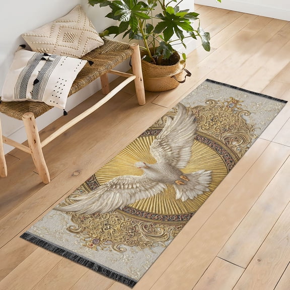 Bedroom Hallway Indoor Outdoor Mat With Rubber Backing Runner Rug Long Radiating Golden Light