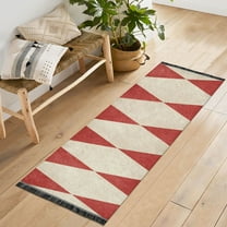 Bedroom Hallway Indoor Outdoor Mat With Rubber Backing Runner Rug Long Red&white Harlequin Pattern