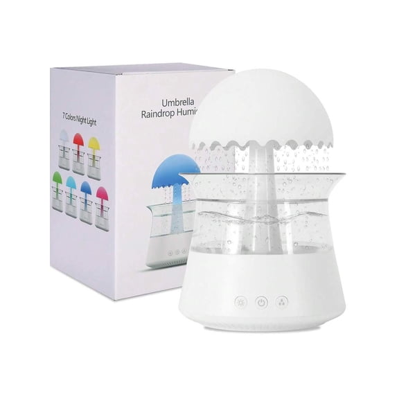 Bedroom Humidifier Essential Oil Diffuser with Raindrop Sound Colorful Night Light USB Powered