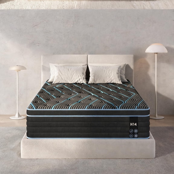 Bedroom Hybrid Queen Mattress with Individually Pocketed Springs, Medium Firm, Sleek Black