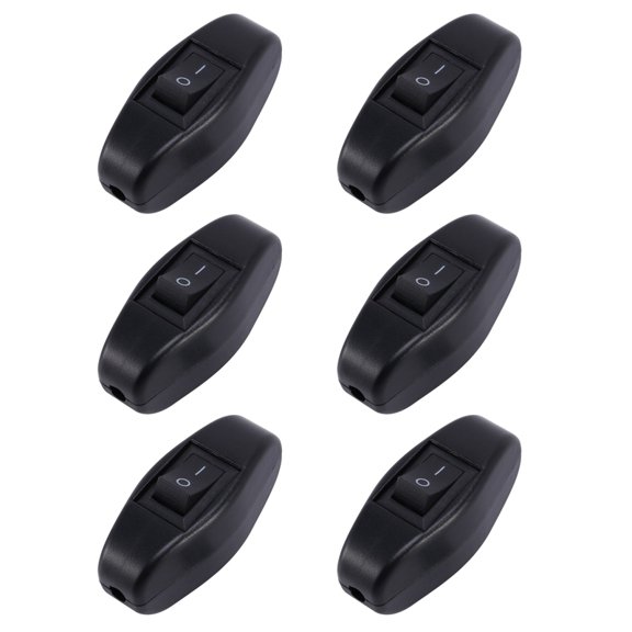 Bedroom Inline Switch, Black Plastic Shell, 6A/250VAC 10A/125VAC, 6-Pack