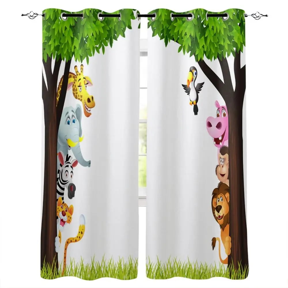 2Pcs Tropical Jungle Animal Cartoon Curtains Living Room Bedroom Window Decor or Kids Room main image 0