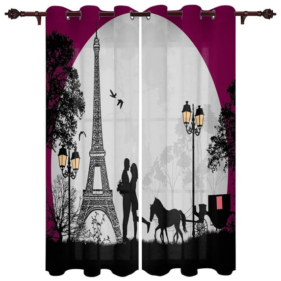 Bedroom Kitchen Curtains Red Vintage Car Paris Tower Street Curtain Living Room Decoration Items Window Curtains for Living Room