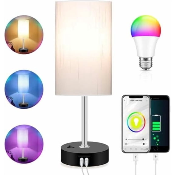 Bedroom Lamp with Smart RGB LED Bulb: 2 USB Ports, Dimmable, Works with Alexa, Music Sync (2.4GHz) For Bedroom/Living Room | Tools & Hardware Other