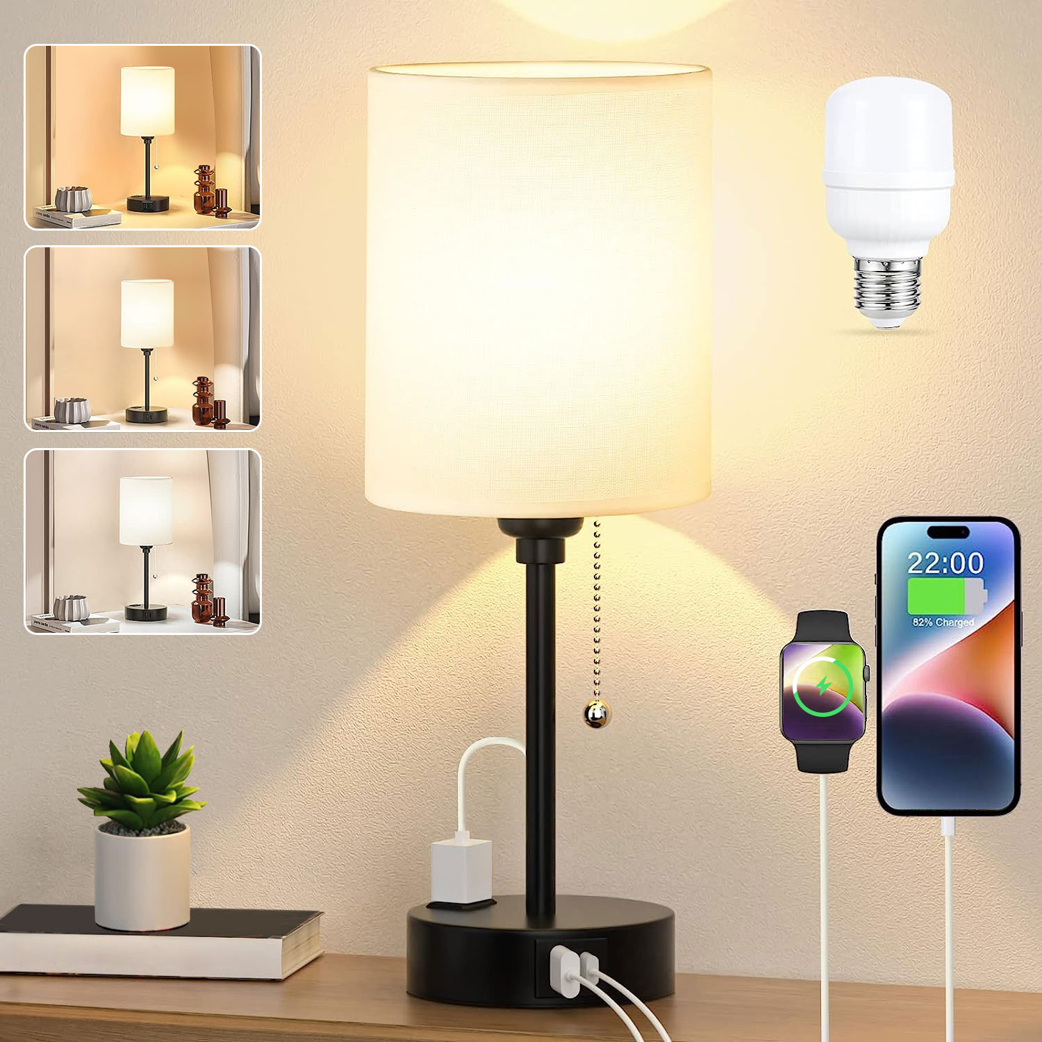 Bedroom Lamps 3 Color Temperatures 2700K 3500K 5000K Bedside Lamps