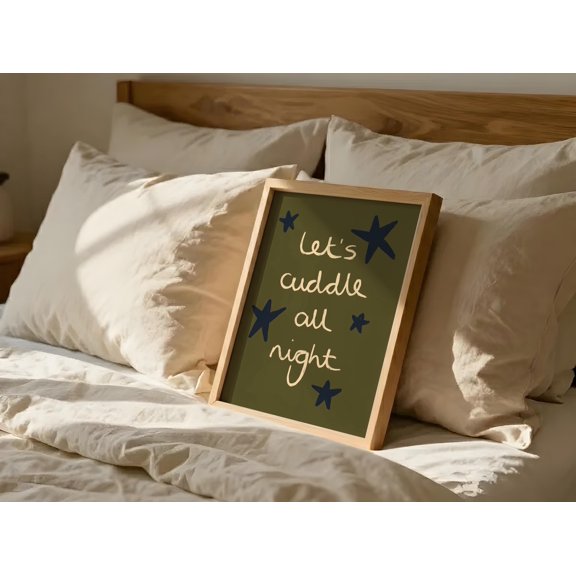 Bedroom Let S Cuddle All Night Hand Drawn Cosy Romantic Typography Star Whimsical Poster , Poster Print Only