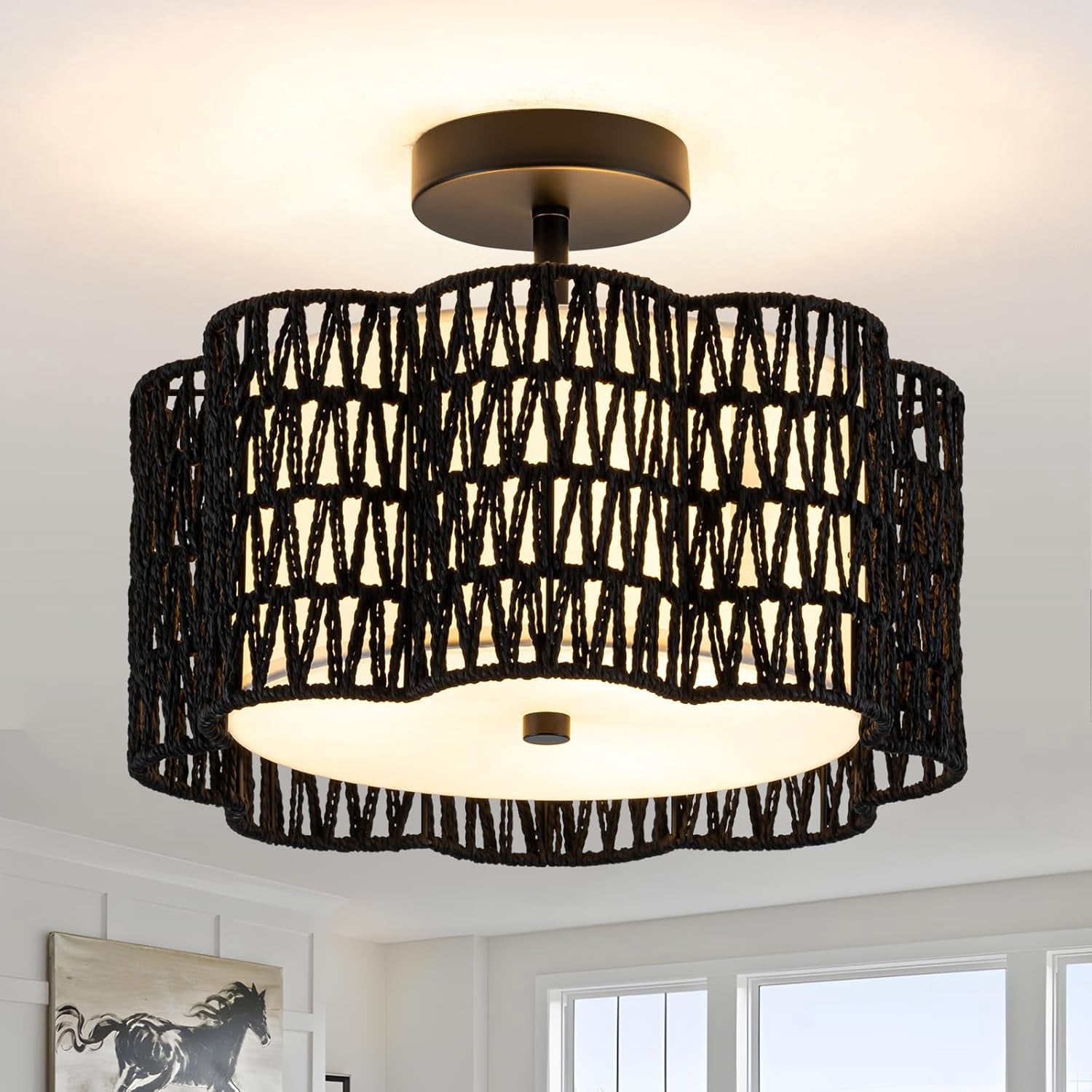Bedroom Light Fixture Boho Light Fixture - 3-Light Black Light Fixture ...