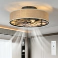 thumbnail image 1 of Bedroom Lights 20 Inch Caged Ceiling Fans with Lights Flush Mount,Low Profile Fabric Farmhouse Bladeless Ceiling Fan with Remote, Farmhouse White Ceiling Fan for Bedroom,6 Speeds Reversible Silent Fa, 1 of 10