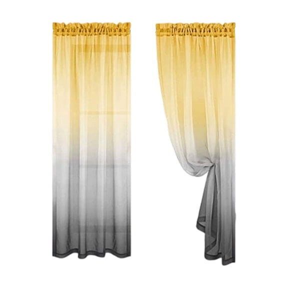 Bedroom Living Room Panel Two-Tone Ombre Faux Linen Sheer Curtains Light Filtering Ombre Translucent Curtains 52 x 84 Inch (Yellow Gray)