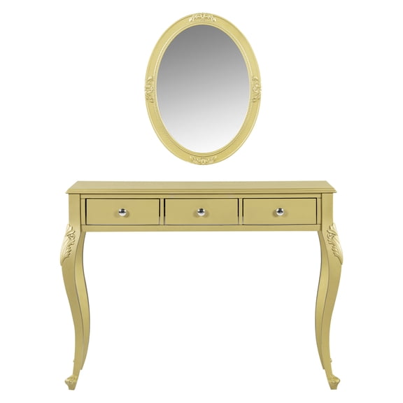 Bedroom Makeup Vanities, Luxury Makeup Vanity Desk with Oval Mirror, 3-Drawer Dressing Table for Jewelry Storage, Elegant Console Table for Entryway, Living Room & Bedroom, Stylish Home Decor,Gold