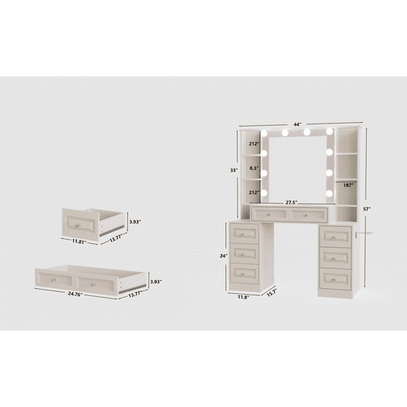 Bedroom Makeup Vanities, Vanity Desk with with Mirror and Lights,Makeup Vanity Table wwith Lighted Mirror & Charging Station, Vanity Desk Dresser, White Makeup Vanities,Makeup Vanities With Lights