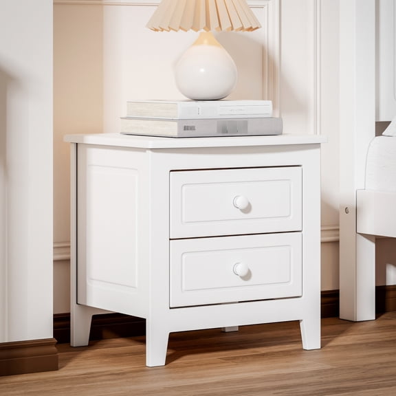 Bedroom Mid Century Retro 2 Nightstand. White Timeless Appeal. Construction. Generous Storage Area. Easy Assembly Process. 19.3"l X 15.6"d 19.7"h Nightstand For Bedroom. Classic Finish. Build
