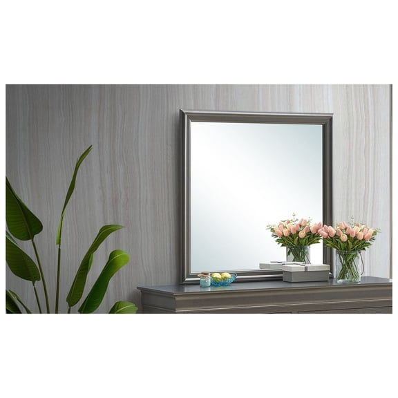 Bedroom Mirror Lorana G6502-M, Metalic Black, Wall Mounted or Dresser Mirror, High Quality Glass, Modern Home Decor, 31.5 x 23.6 Inches