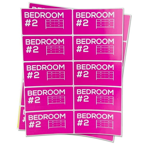 Bedroom Moving Stickers 4" x 2" Bright Color Coded Home Moving Labels