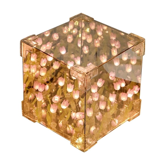Bedroom Night Light, Led Table Lamp, 4X4 In, Cube Light, Diy Craft, Pink Bedroom Decor, Battery Powered, Mirror Infinity, 1 Kit
