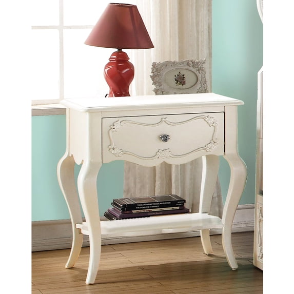 Bedroom Nightstand with 1 Drawer and Shelf | Store Personal Items & Display Decor | Meticulous Craftsmanship with Inlay Details | Side Wooden Glide Mechanisms