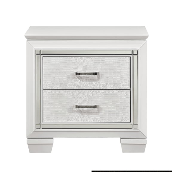 Bedroom Nightstand | 2 Drawers with LED Lighting for Glamorous Bedside Storage | Wood and Engineered Wood with Faux Alligator Embossed Fronts | No Assembly Needed