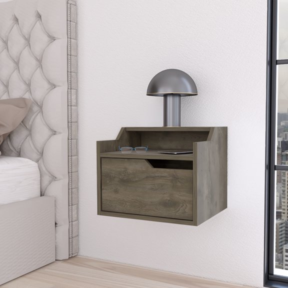 Bedroom Nightstand - Dark Brown Drawer And Display For Space Saving With Practical Use