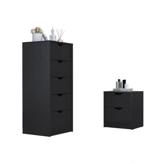 Bedroom Nightstand and Dresser Ensemble | Six Drawers for Clothes Storage, Quiet Drawer Movement | Particle Board Build, Aesthetically Pleasing | Saves Space in Small Apartments