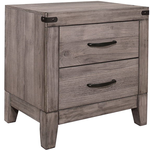 Bedroom Nightstand In Brown Gray - 2 Drawers, Laminate & Dark Metal Accents 22" X 16" Brownish Essential With