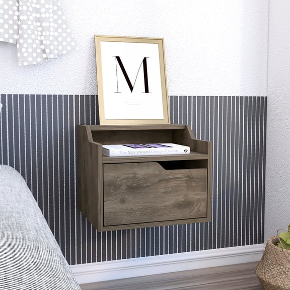 Bedroom Nightstand In Dark Brown With Single And Large Storage Shelf