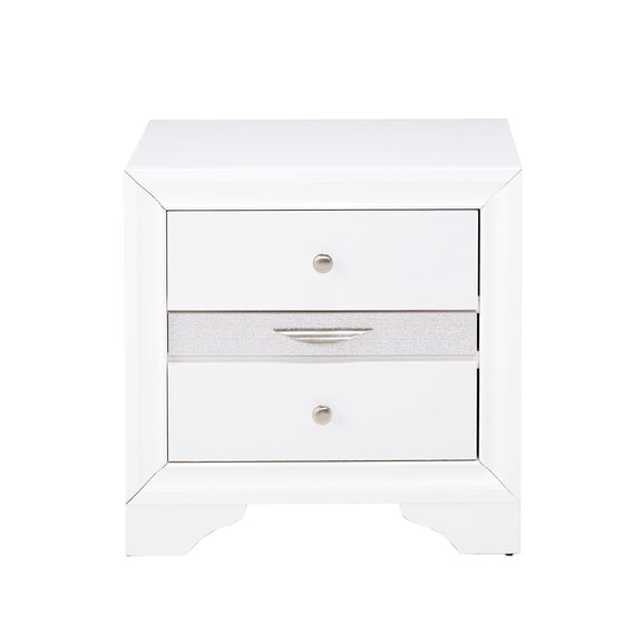 Bedroom Nightstand In White - Textured Surface And Practical Accessory Nightstand, Particle Board Rubber Wood Material For Durability