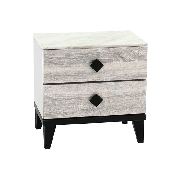 Bedroom Nightstand with 2 Drawers | Accommodates Table Lamp and Tablet | MDF Material with Black Finish Legs | Overcomes Bedroom Storage Constraints