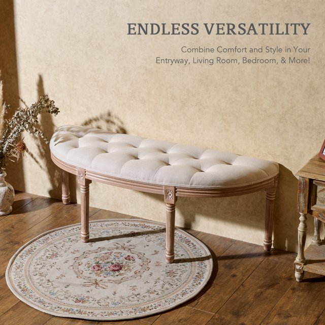 Bedroom Ottoman Bench for Entryway Dining Room 49" Half Moon Vanity Seat Beige