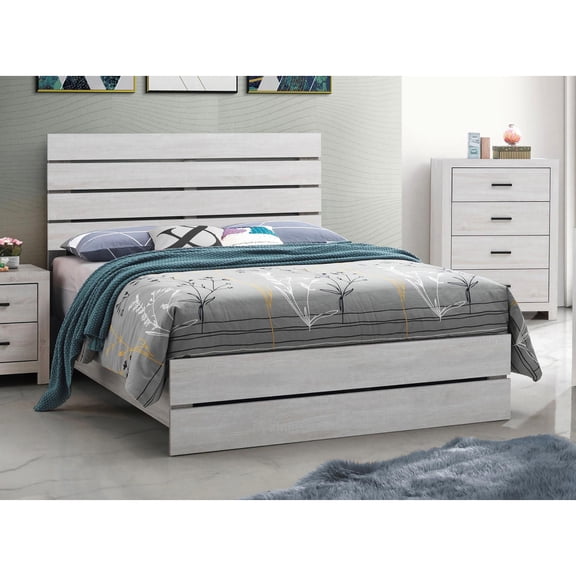 Bedroom Queen Panel Bed In Coastal White - Slatted Headboard For A Peaceful Night's Sleep Style With Elegant