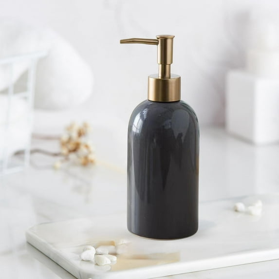 Bedroom Replacement Ceramic Soap Dispenser with Makeup Travel Manual Liquid Pump Gray