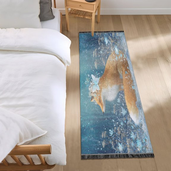 Bedroom Rug Bedroom Long Carpet Indoor Non-Slip Durable Carpet Floor Mat Runner Rug Bedroom Hallway Carpet Machine Washable A Beautiful Fox