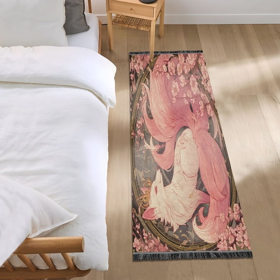 Bedroom Rug Bedroom Long Carpet Indoor Non-Slip Durable Carpet Floor Mat Runner Rug Bedroom Hallway Carpet Machine Washable A Pink Fox