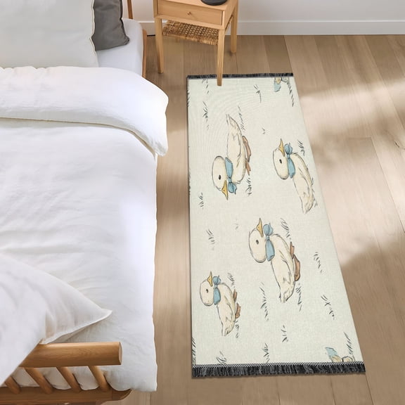 Bedroom Rug Bedroom Long Carpet Indoor Non-Slip Durable Carpet Floor Mat Runner Rug Bedroom Hallway Carpet Machine Washable Adorable White Duck Design