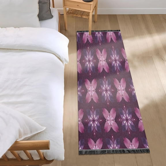 Bedroom Rug Bedroom Long Carpet Indoor Non-Slip Durable Carpet Floor Mat Runner Rug Bedroom Hallway Carpet Machine Washable Amethyst Petal Tiled Motif