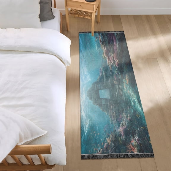Bedroom Rug Bedroom Long Carpet Indoor Non-Slip Durable Carpet Floor Mat Runner Rug Bedroom Hallway Carpet Machine Washable Ancient Temple Ice Castle