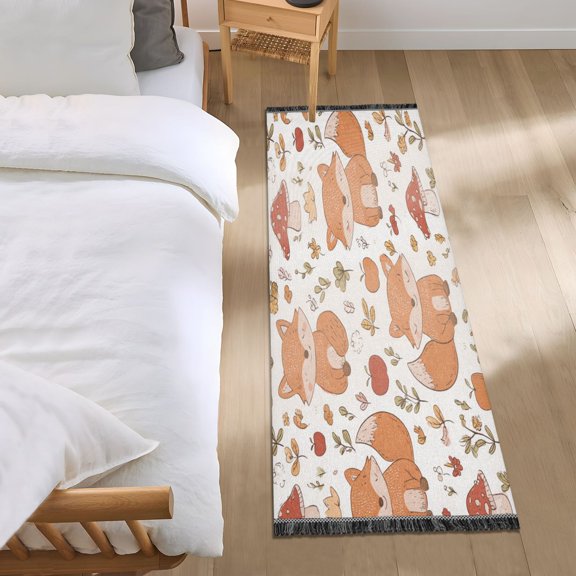 Bedroom Rug Bedroom Long Carpet Indoor Non-Slip Durable Carpet Floor Mat Runner Rug Bedroom Hallway Carpet Machine Washable Autumn Fox Mushroom Scene
