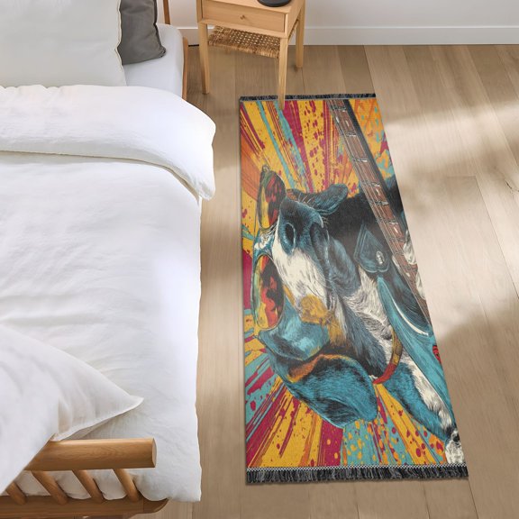 Bedroom Rug Bedroom Long Carpet Indoor Non-Slip Durable Carpet Floor Mat Runner Rug Bedroom Hallway Carpet Machine Washable Beagle Playing Electric Guitar