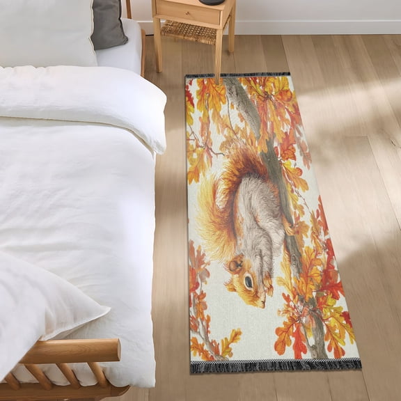 Bedroom Rug Bedroom Long Carpet Indoor Non-Slip Durable Carpet Floor Mat Runner Rug Bedroom Hallway Carpet Machine Washable Beautiful Orange Squirrel