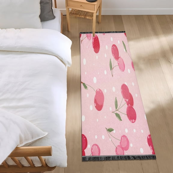 Bedroom Rug Bedroom Long Carpet Indoor Non-Slip Durable Carpet Floor Mat Runner Rug Bedroom Hallway Carpet Machine Washable Bright Cherry Blossom Pattern
