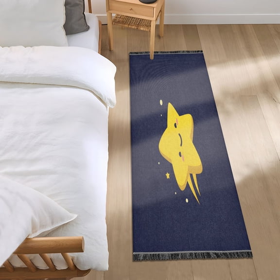 Bedroom Rug Bedroom Long Carpet Indoor Non-Slip Durable Carpet Floor Mat Runner Rug Bedroom Hallway Carpet Machine Washable Bright Cute Smiling Star
