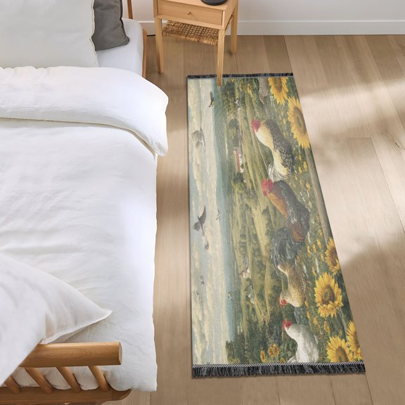 Bedroom Rug Bedroom Long Carpet Indoor Non-Slip Durable Carpet Floor Mat Runner Rug Bedroom Hallway Carpet Machine Washable Chicken Forest Group