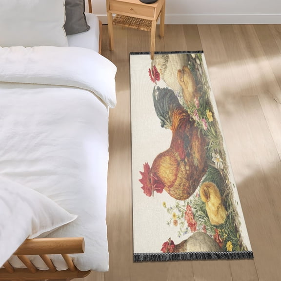 Bedroom Rug Bedroom Long Carpet Indoor Non-Slip Durable Carpet Floor Mat Runner Rug Bedroom Hallway Carpet Machine Washable Chicken Group Flowers