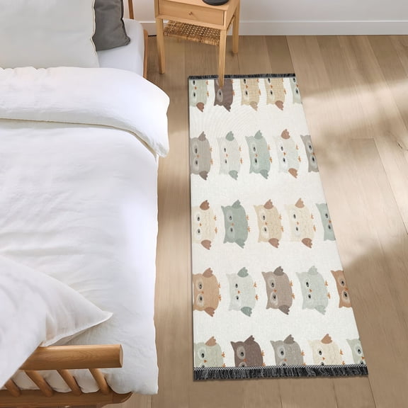 Bedroom Rug Bedroom Long Carpet Indoor Non-Slip Durable Carpet Floor Mat Runner Rug Bedroom Hallway Carpet Machine Washable Cute Owl Repeat Pattern
