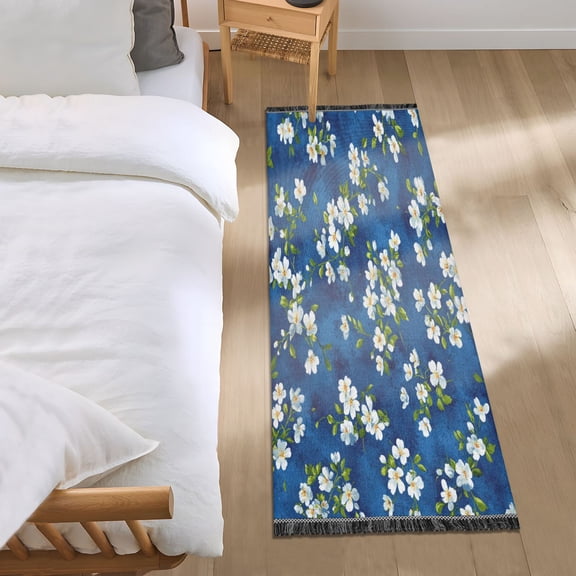 Bedroom Rug Bedroom Long Carpet Indoor Non-Slip Durable Carpet Floor Mat Runner Rug Bedroom Hallway Carpet Machine Washable Deep Indigo Petal Whispers